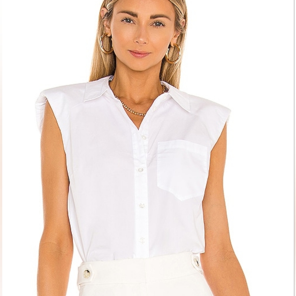 VERONICA BEARD Kat Padded Shoulder Button-Down Shirt Small White